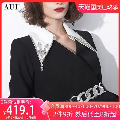 AUI黑色御姐气质不规则西装外套女2023秋新款设计感小众职业西服图片