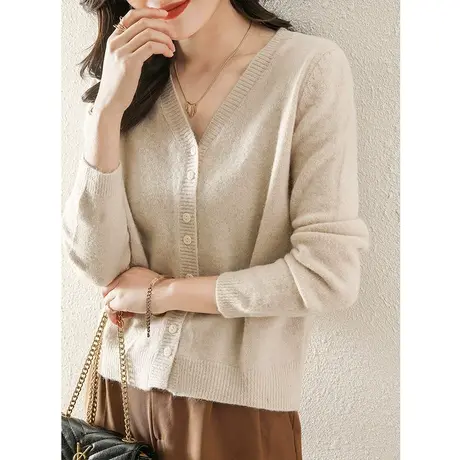 短款针织开衫女士秋冬2023新款百搭宽松纯色气质毛衣外套春秋外搭商品大图