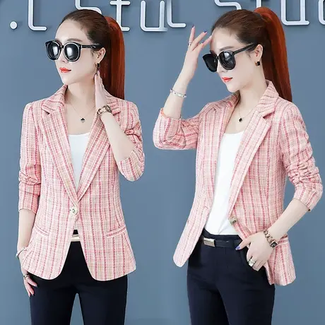 2023秋季新款格子西装女短款外套韩版修身显瘦长袖小西服上衣休闲图片