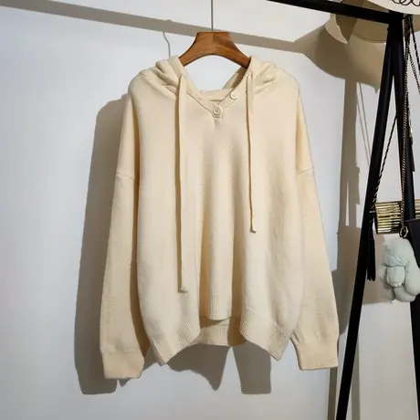 连帽针织衫女秋冬2023新款内搭宽松休闲气质百搭长袖套头上衣外穿商品大图