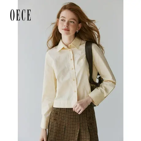 【双11新品】Oece极简气质衬衫女2023秋冬季新款修身设计感衬衣图片
