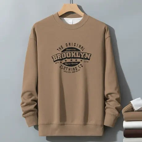 350g美式重磅卫衣男秋冬款保暖摇粒绒加厚无帽长袖t恤圆领打底衫商品大图