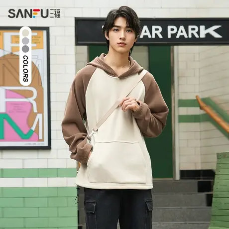 三福2023冬男士重磅下摆抽绳摇粒绒帽卫衣 宽松连帽上衣478825商品大图