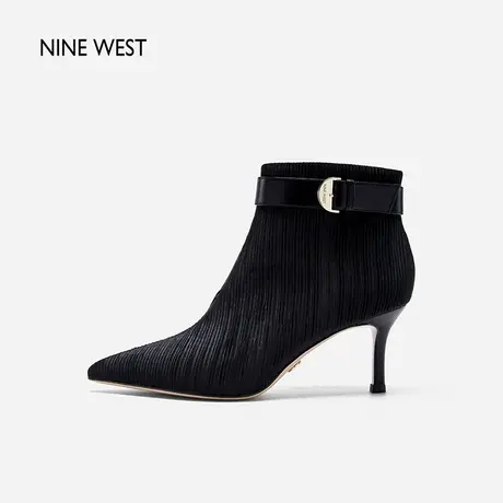 Nine West/玖熙扣带褶皱高跟鞋秋冬新款尖头细跟气质复古短靴女商品大图