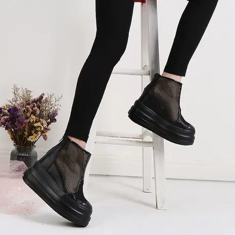 内增高女鞋10CM夏季薄款镂空网面透气鞋高帮休闲鞋旅游厚底运动鞋商品大图