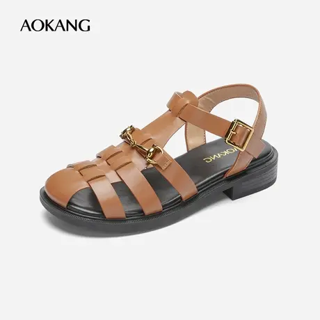 【门店发货】奥康女鞋夏季时装凉鞋女士罗马鞋粗跟搭扣式休闲百搭商品大图