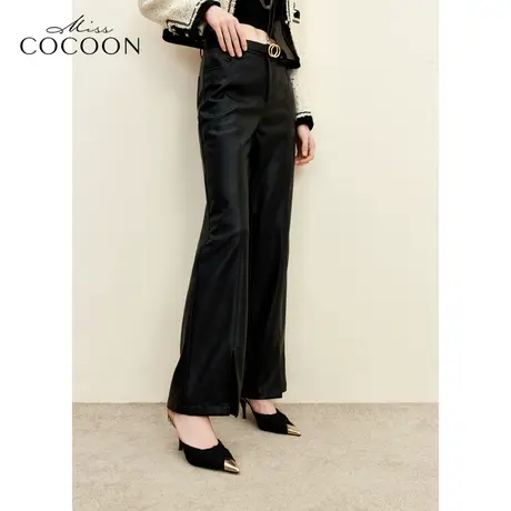 MISSCOCOON静奢风2023冬装新款女装时尚摩登黑色开叉百搭休闲裤商品大图