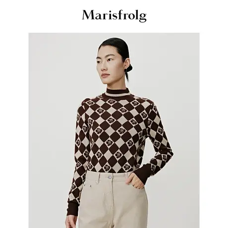 【三色堇】玛丝菲尔毛衣春季新款纯羊毛显瘦正肩针织毛衣复古图片