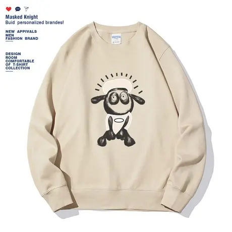 圆领卫衣男趣味卡通小羊印花秋季新款宽松休闲潮牌小众新款上衣商品大图