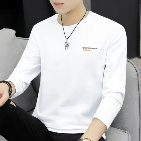 纯棉长袖t恤男装白色上衣服秋季潮流宽松内搭打底衫全棉体恤男生商品大图