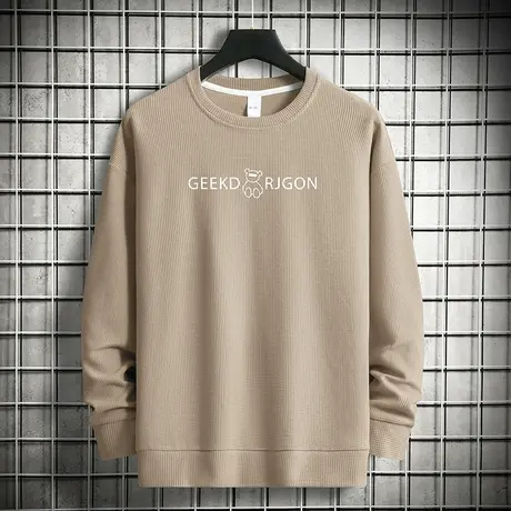 2024新款华夫格卫衣男春秋季圆领长袖t恤宽松潮流小熊套头无帽衫商品大图