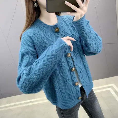 爆款粗线加厚毛衣外套宽松慵懒风麻花春装针织开衫女2025新款春装商品大图