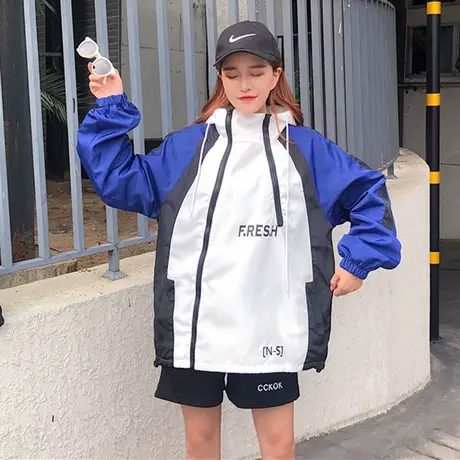 欧美嘻哈原宿风bf怪味少女春秋hiphop外套港风复古学生宽松棒球服商品大图