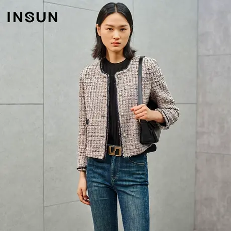 INSUN恩裳线上专选秋季格纹粗花呢小香风外套商品大图