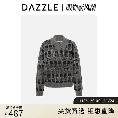 DAZZLE地素奥莱复古休闲字母提花慵懒风毛衣针织衫上衣女图片