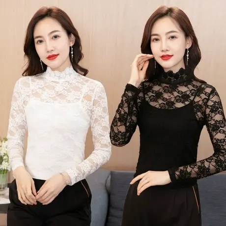 精致早秋蕾丝花边长袖打底衫内搭半高领春秋冬女高端别致独特上衣图片