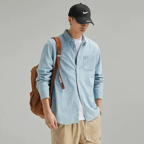 Modi Nick/摩帝尼克复古水洗牛仔衬衫简约时尚休闲帅气男士衬衫图片