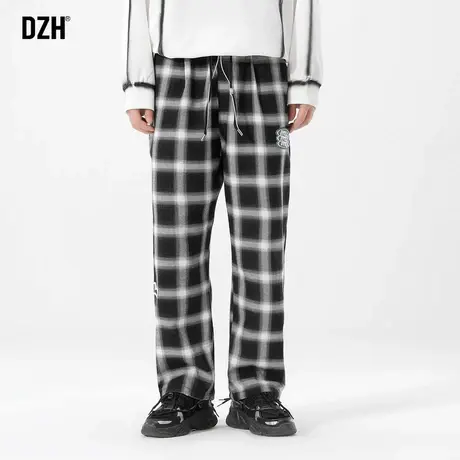 男士黑白格子裤男秋季直筒裤宽松裤子ins高街潮休闲裤长裤束脚裤商品大图