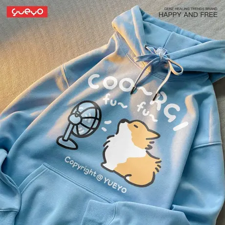 悦游 吹风柯基 日系学院风街头连帽套头卫衣男风潮流萌宠趣味卡通商品大图
