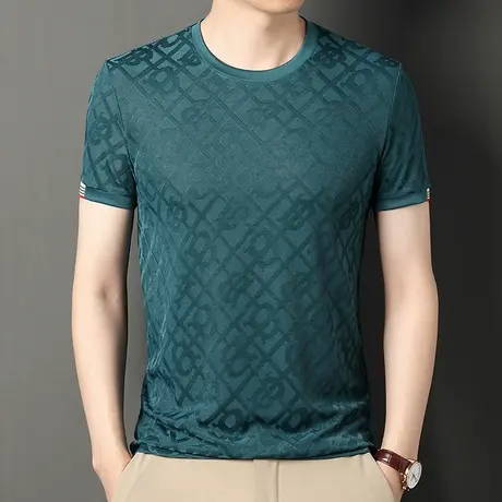 短袖t恤男士夏季薄款中老年人爸爸装圆领弹力运动半袖体恤上衣服商品大图