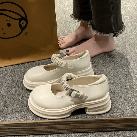 大头百搭白色英伦风厚底小皮鞋女2023新款秋季复古法式玛丽珍单鞋商品大图