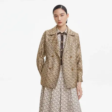 LANCY/朗姿2023新款通勤西装外套女翻领印花收腰显瘦高级上衣奥莱图片