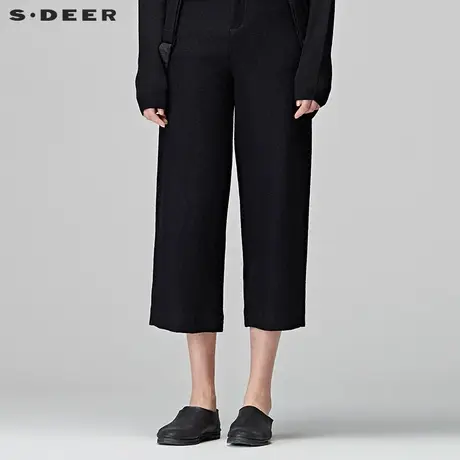 sdeer圣迪奥2019冬装学院宽松阔腿毛呢直筒可拆背带裤女S17480862商品大图