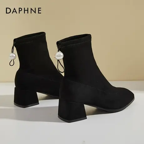 达芙妮2020新款瘦瘦靴女秋冬弹力靴马丁靴中跟粗跟袜靴百搭短靴图片