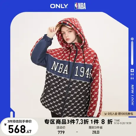 【买5免1】ONLY奥莱2023夏季新款时尚NBA联名连帽抽绳宽松长袖棉商品大图