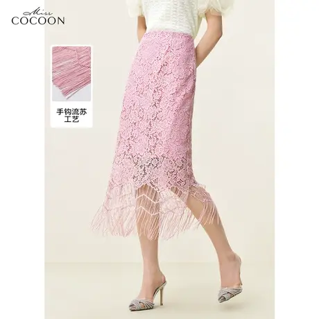missCOCOON流苏蕾丝半身裙女2023夏装新款时尚中长款a字包臀裙子图片