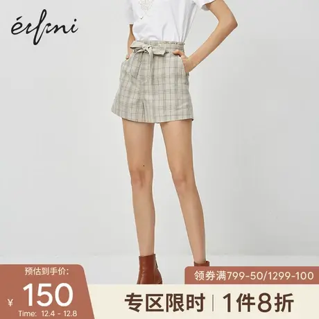 伊芙丽休闲裤女2020新款秋季高腰直筒裤子女休闲时尚格子短裤女图片