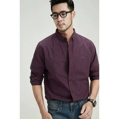 格慕施纯棉格子衬衫男士大码宽松商务休闲男秋季港风长袖衬衣男装图片