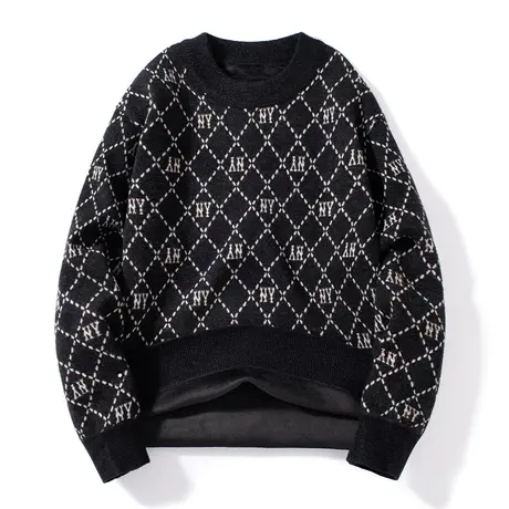 秋冬季男装保暖圆领男士毛衣打底潮牌线衣加厚针织衫百搭毛衫宽松商品大图