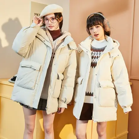 唐狮羽绒服女新冬季加厚保暖外套背后爱心小个子时尚连帽面包服图片
