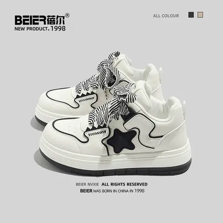 蓓尔 甜美小白鞋女2023新款百搭星星鞋休闲运动ins潮流保暖小白鞋商品大图