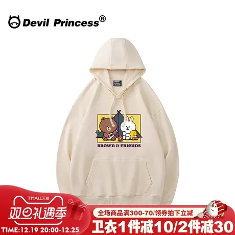 ulzzang小众奶呼呼杏色连帽卫衣女宽松卡通印花小个子加绒上衣潮图片