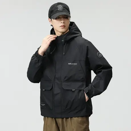 时尚百搭冲锋衣外套套潮流宽松秋冬款潮牌外户外时尚外套休闲男装图片