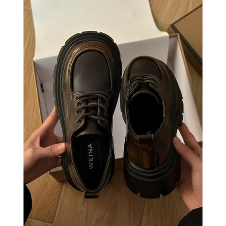 粗跟中跟英伦风小皮鞋女2024春季新款系带复古金属扣乐福鞋单鞋女图片