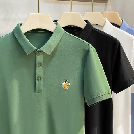 高端小蜜蜂刺绣polo衫男士潮流短袖T恤2023夏季新款商务休闲翻领商品大图