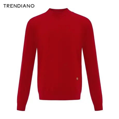 TRENDIANO喜庆红小立领针织衫2024年春季新款长袖打底上衣新年男商品大图