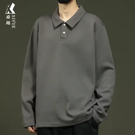 希越重磅250g珠地棉POLO衫男2024春秋新款日系宽松大码男士打底衫商品大图