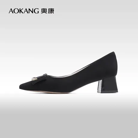 【门店发货】奥康女鞋 2024春季新款通勤金属扣OL单鞋时尚中跟商品大图