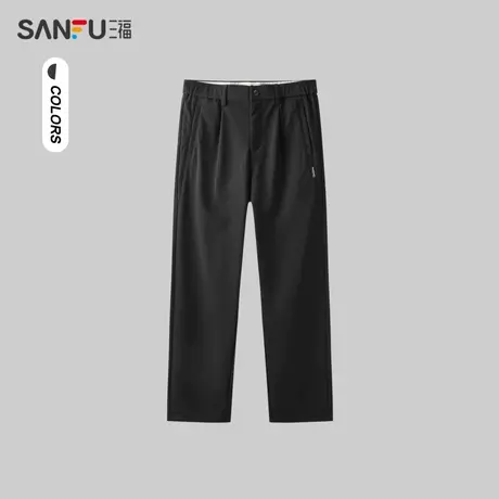 三福2024春季男士净色贴袋休闲裤 简约宽松橡筋腰长裤男482479商品大图