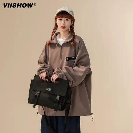 VIISHOW美式复古立领休闲卫衣男春INS韩版宽松慵懒风开衫拉链外套商品大图