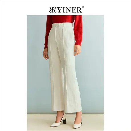 YINER音儿女装冬季奶油白通勤垂感长裤法式优雅喇叭休闲裤商品大图