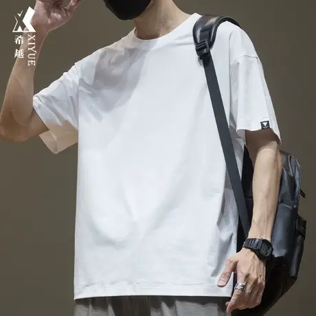 希越250g重磅冰丝棉短袖T恤男春季宽松大码加肥加大男士冰丝体恤商品大图