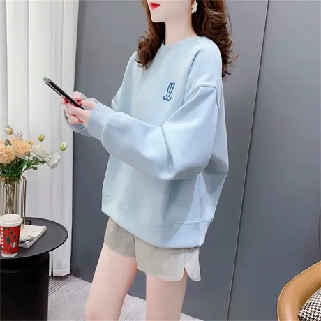 oversize港风圆领卫衣女薄款2023新款春季宽松短款小个子长袖上衣商品大图