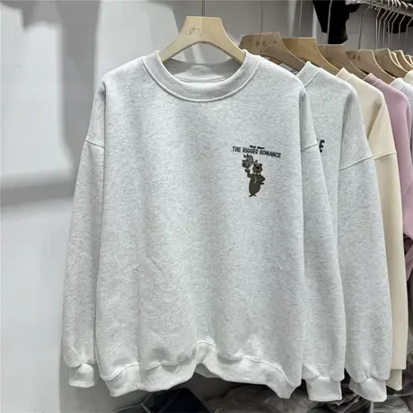 字母卡通印花圆领卫衣女2024年春季新款学院风宽松休闲套头衫上衣商品大图