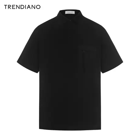 TRENDIANO拉链贴袋休闲Polo衫2024年春季新款百搭宽松翻领短袖男商品大图