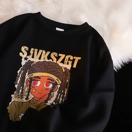 美式复古设计感卫衣女秋冬季加绒加厚ins潮牌宽松慵懒风大码上衣图片